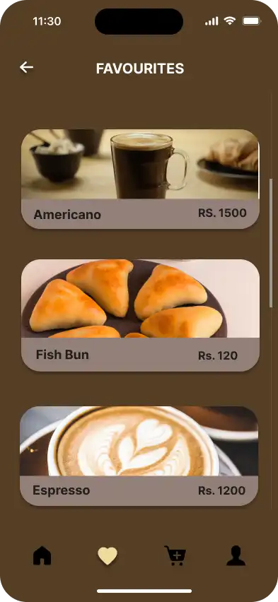 Coffee Mobile App Favourites Layout